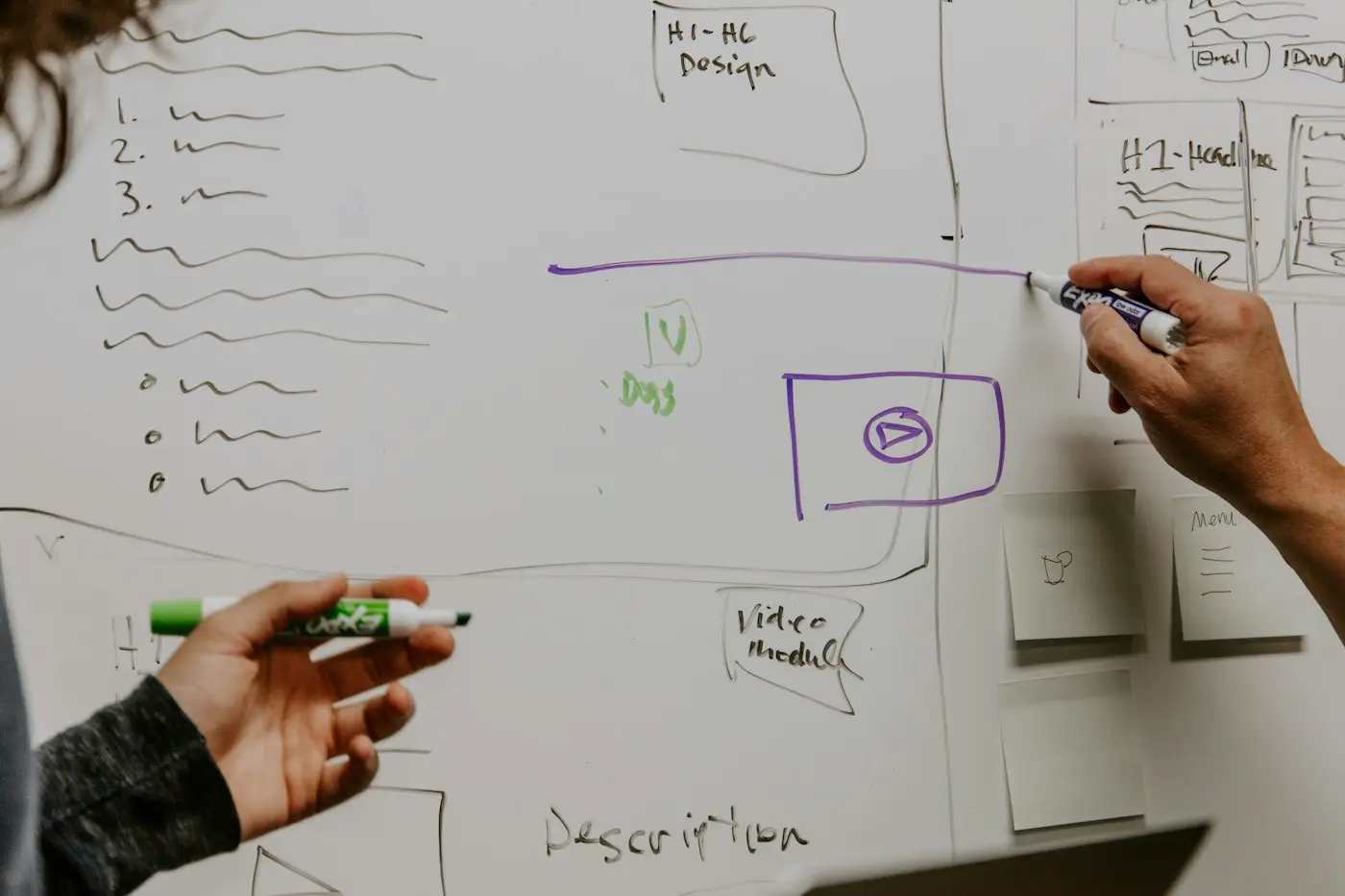 Strategist mapping a digital marketing plan on a whiteboard